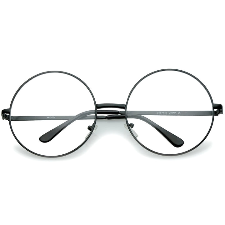 Oversize Metal Frame Slim Temple Clear Lens Round Eyeglasses 60mm Image 6