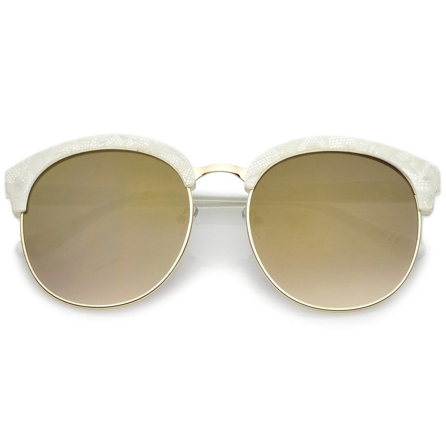 Oversize Metallic Horn Rimmed Sunglasses 58mm Colored Mirror Lens UV400 Protection Image 1