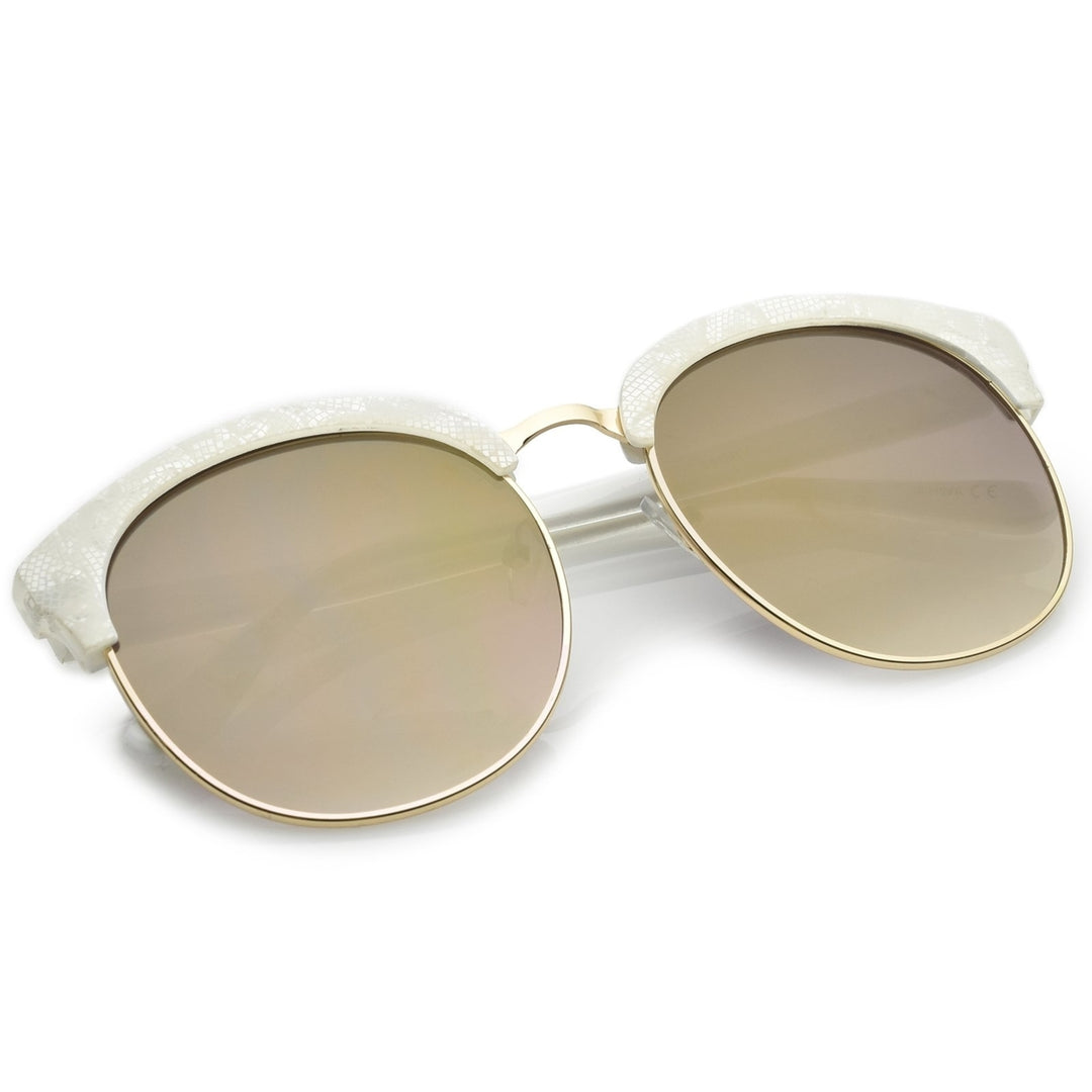 Oversize Metallic Horn Rimmed Colored Mirror Lens Half-Frame Sunglasses 58mm Image 4
