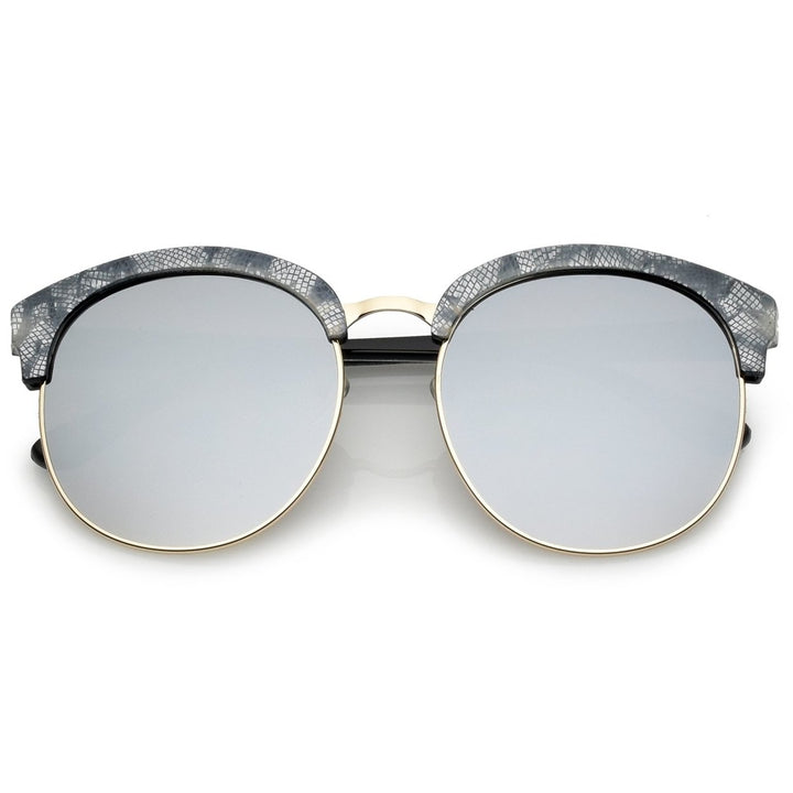 Oversize Metallic Horn Rimmed Colored Mirror Lens Half-Frame Sunglasses 58mm Image 6