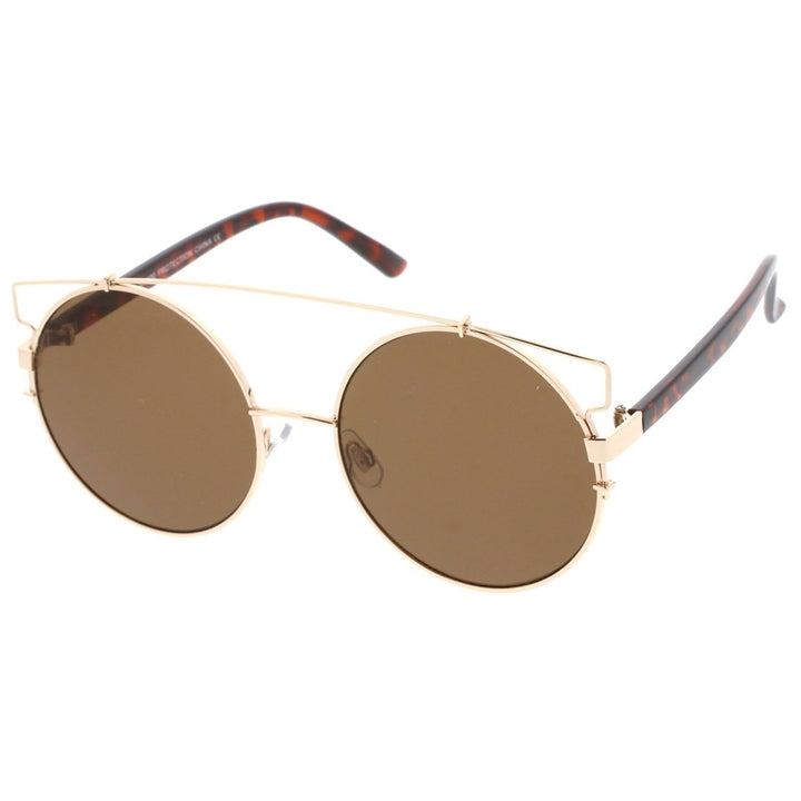 Oversize Open Metal Double Nose Bridge Round Flat Lens Aviator Sunglasses 53mm Image 2