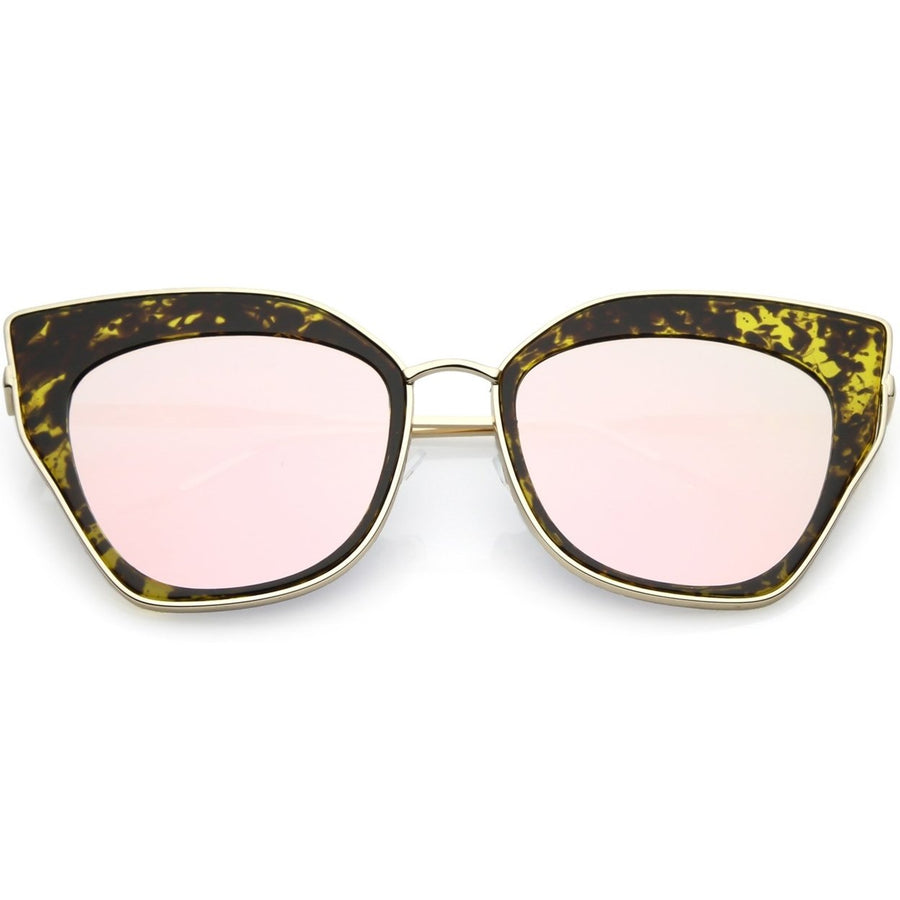 Oversize Cat Eye Sunglasses Colored Mirror Lens 58mm Slim Metal Nose Bridge Image 1