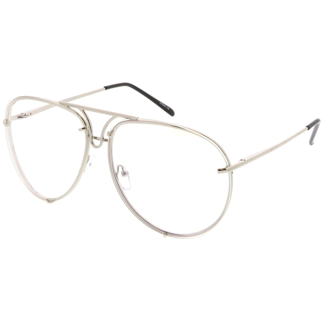 Oversize Rimless Aviator Glasses Clear Lens 67mm Adjustable Nose Piece UV Protected Image 2