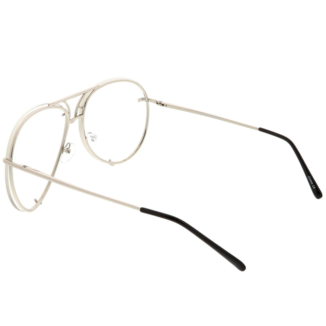 Oversize Rimless Aviator Glasses Clear Lens 67mm Adjustable Nose Piece UV Protected Image 4