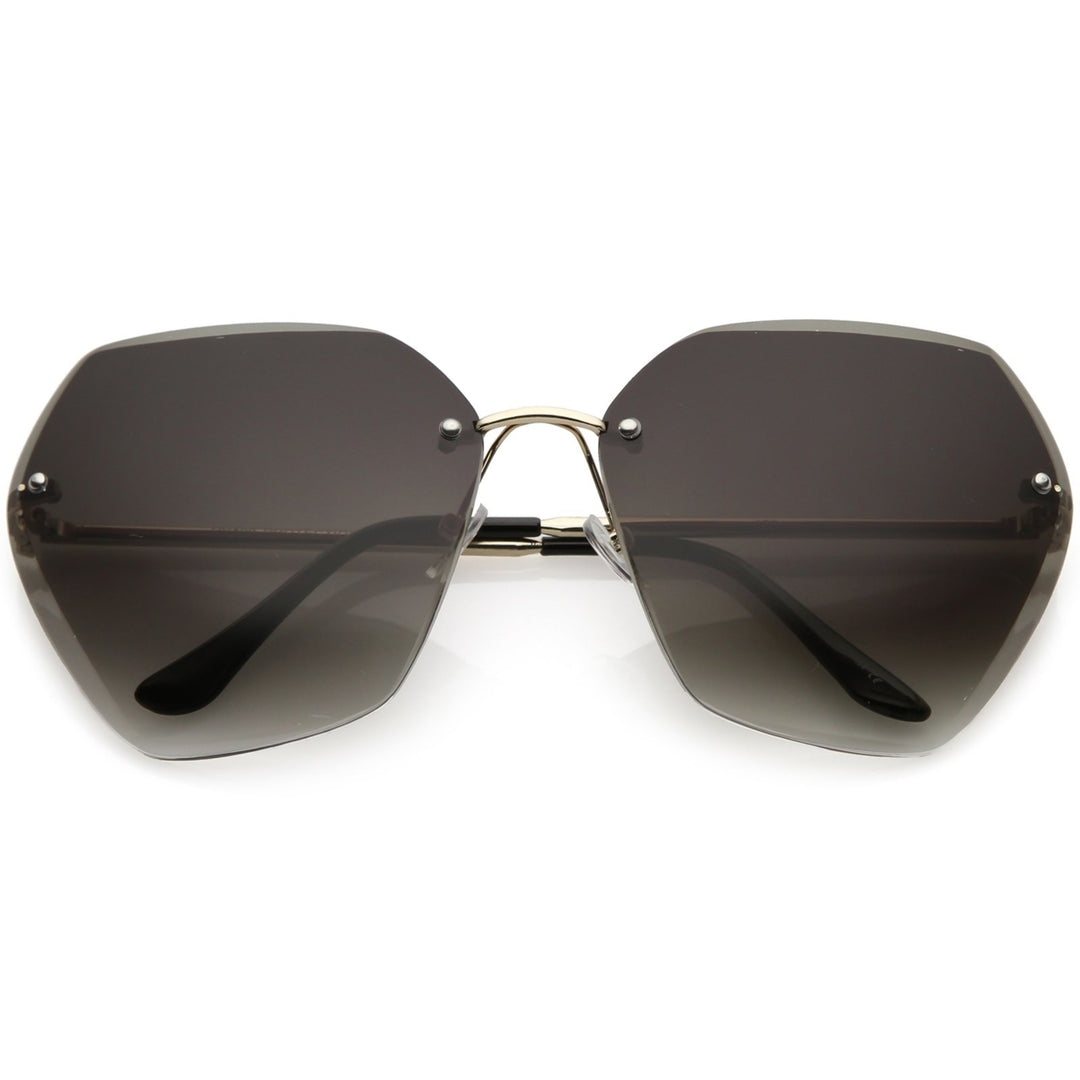 Oversize Rimless Geometric Sunglasses Beveled Gradient Lens 70mm Image 1