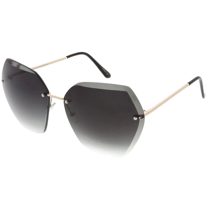 Oversize Rimless Geometric Sunglasses Beveled Gradient Lens 70mm Image 2