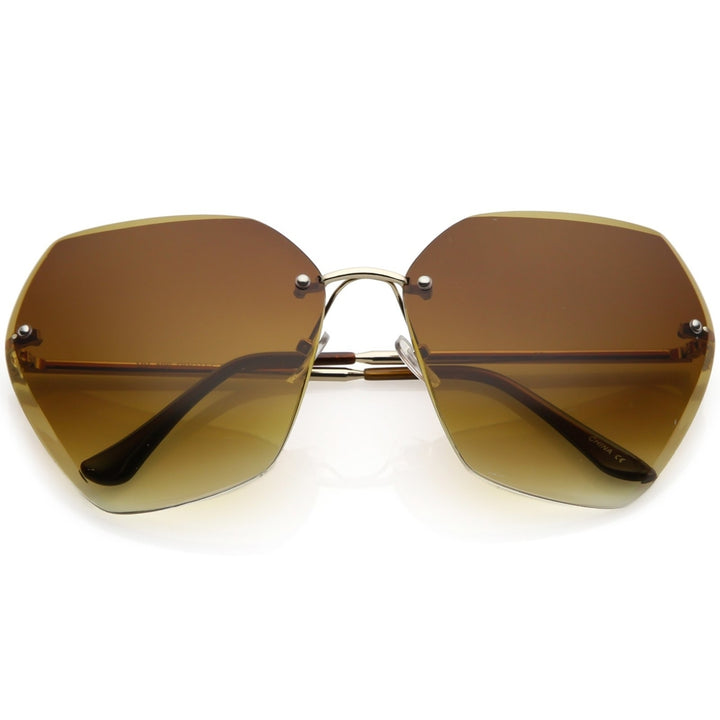 Oversize Rimless Geometric Sunglasses Beveled Gradient Lens 70mm Image 4