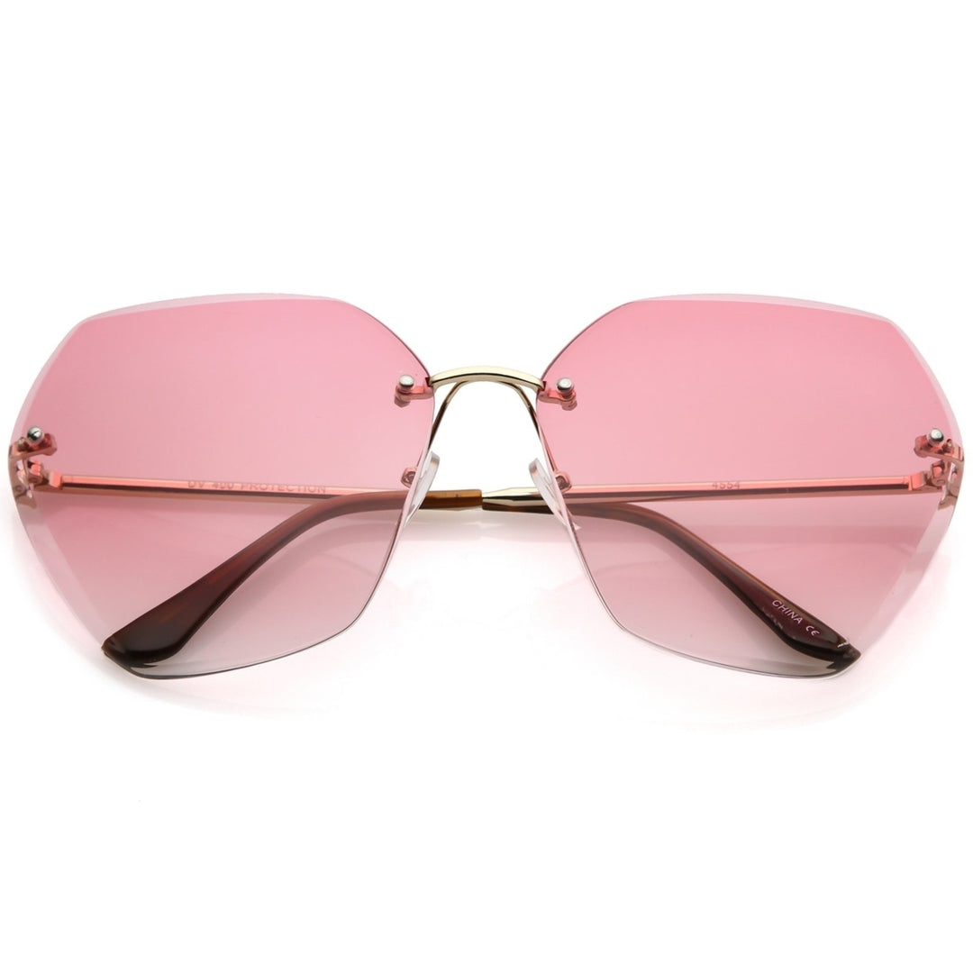 Oversize Rimless Geometric Sunglasses Beveled Gradient Lens 70mm Image 6