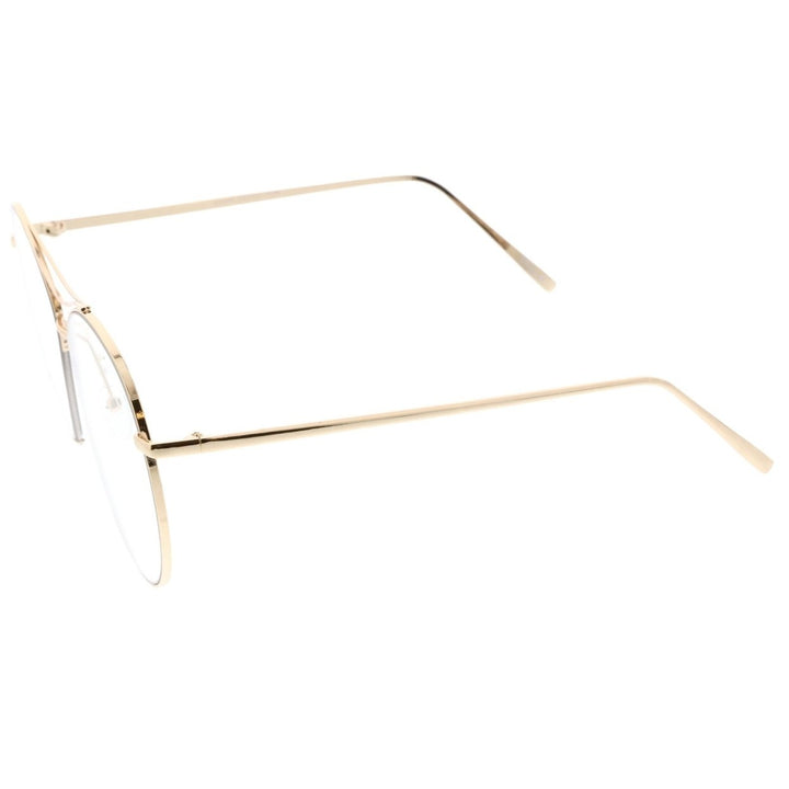 Oversize Semi-Rimless Brow Bar Round Clear Flat Lens Aviator Eyeglasses 59mm Image 3