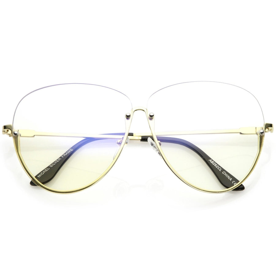 Oversize Semi-Rimless Eye Glasses Rivet Details Clear Lens 64mm Image 1