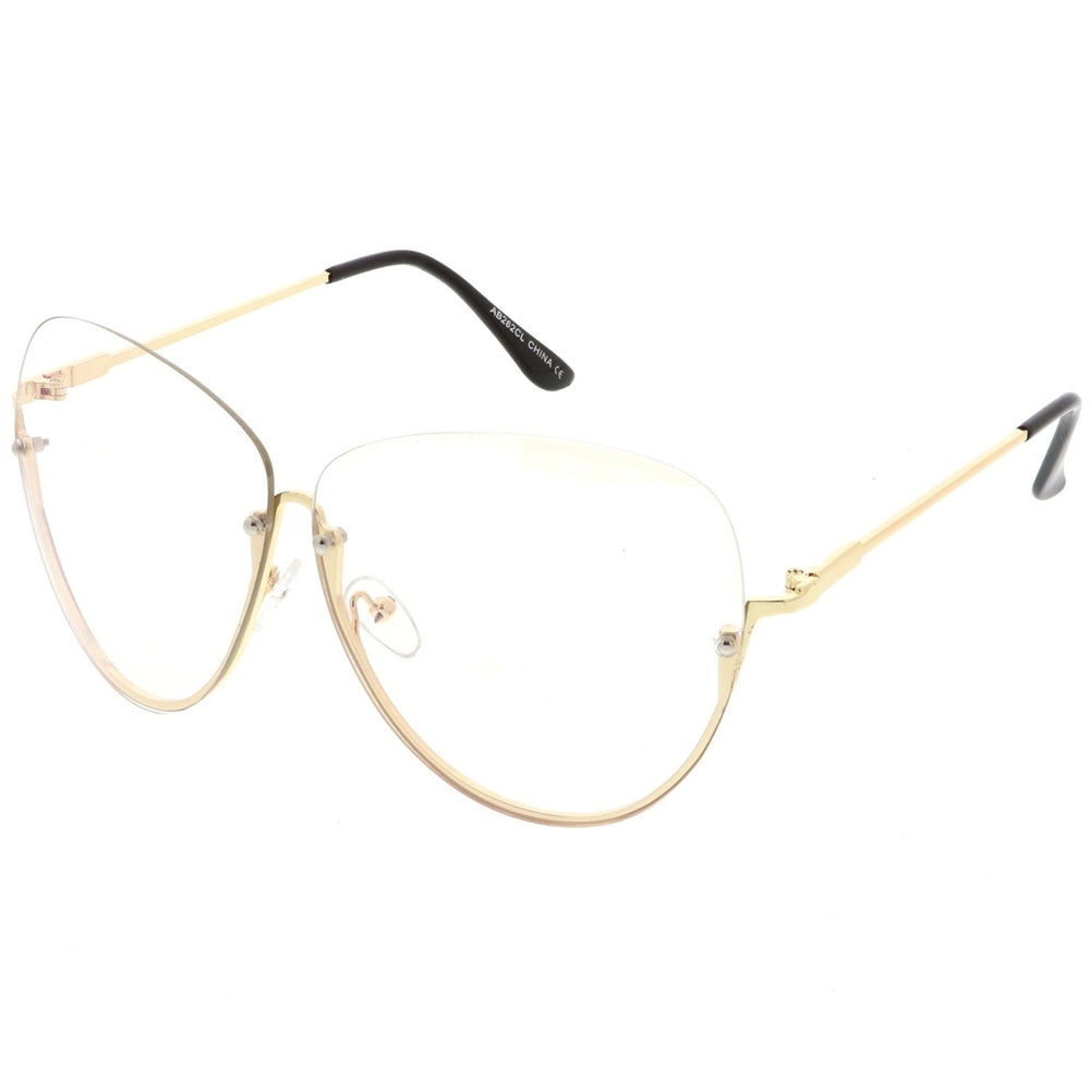 Oversize Semi-Rimless Eye Glasses Rivet Details Clear Lens 64mm Image 2