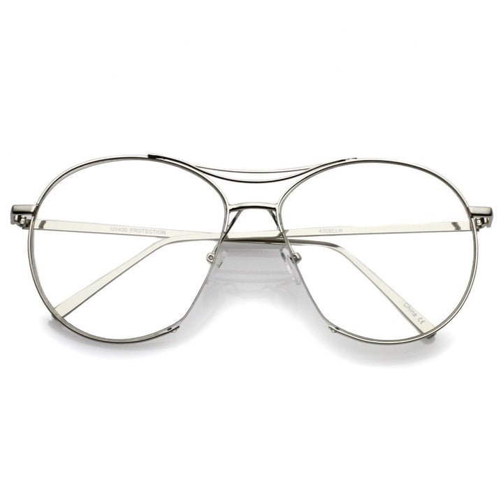 Oversize Semi-Rimless Brow Bar Round Clear Flat Lens Aviator Eyeglasses 59mm Image 4