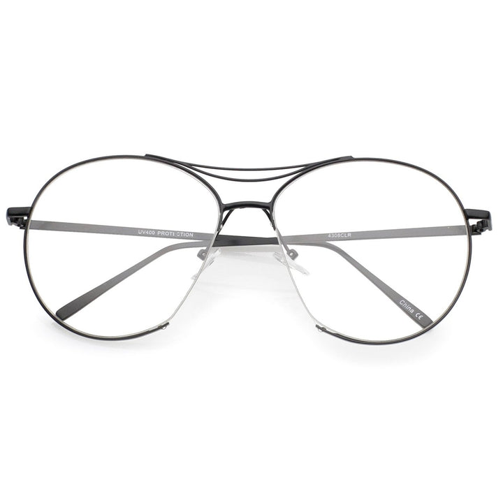 Oversize Semi-Rimless Brow Bar Round Clear Flat Lens Aviator Eyeglasses 59mm Image 6