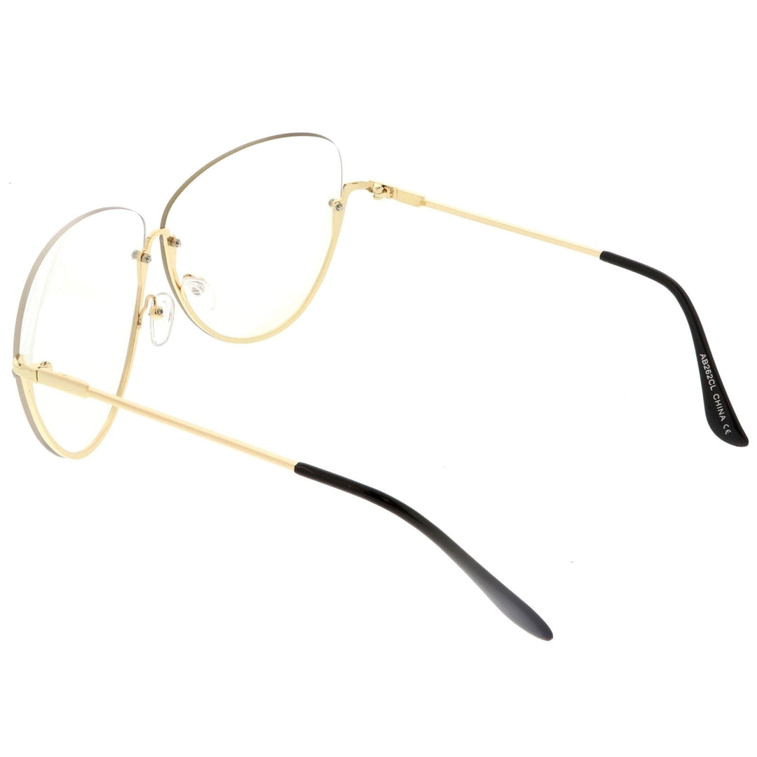 Oversize Semi-Rimless Eye Glasses Rivet Details Clear Lens 64mm Image 4