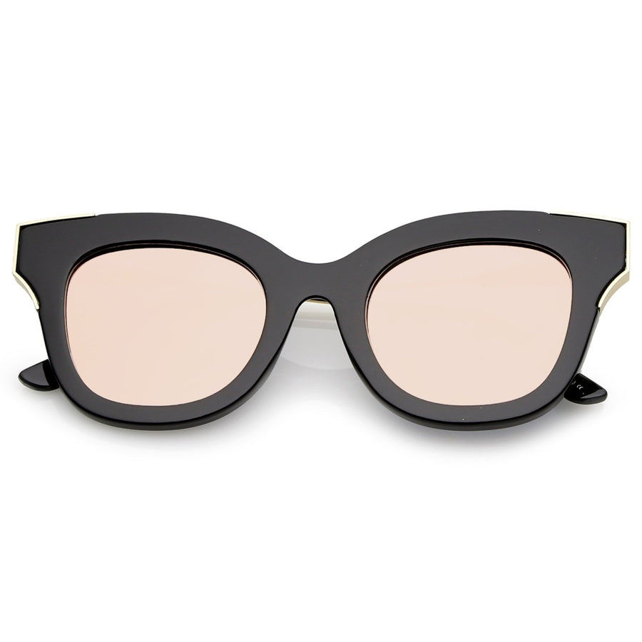 Oversize Slim Temple Metal Square Mirrored Flat Lens Cat Eye Sunglasses 48mm Image 1