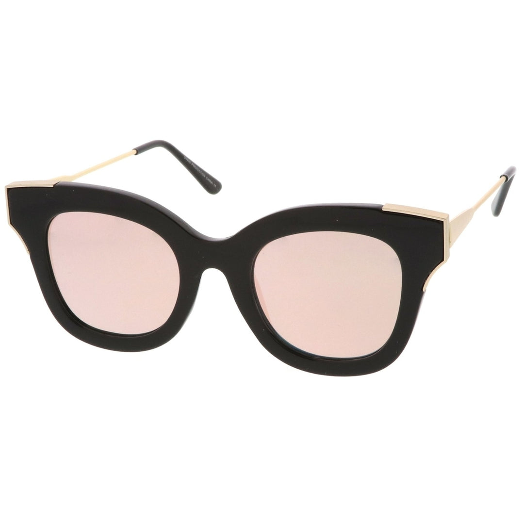 Oversize Slim Temple Metal Square Mirrored Flat Lens Cat Eye Sunglasses 48mm Image 3
