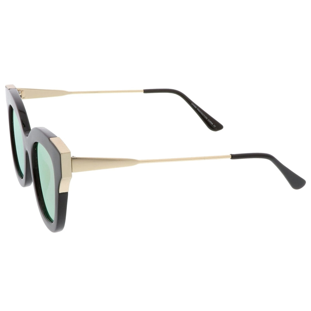 Oversize Slim Temple Metal Square Mirrored Flat Lens Cat Eye Sunglasses 48mm Image 4