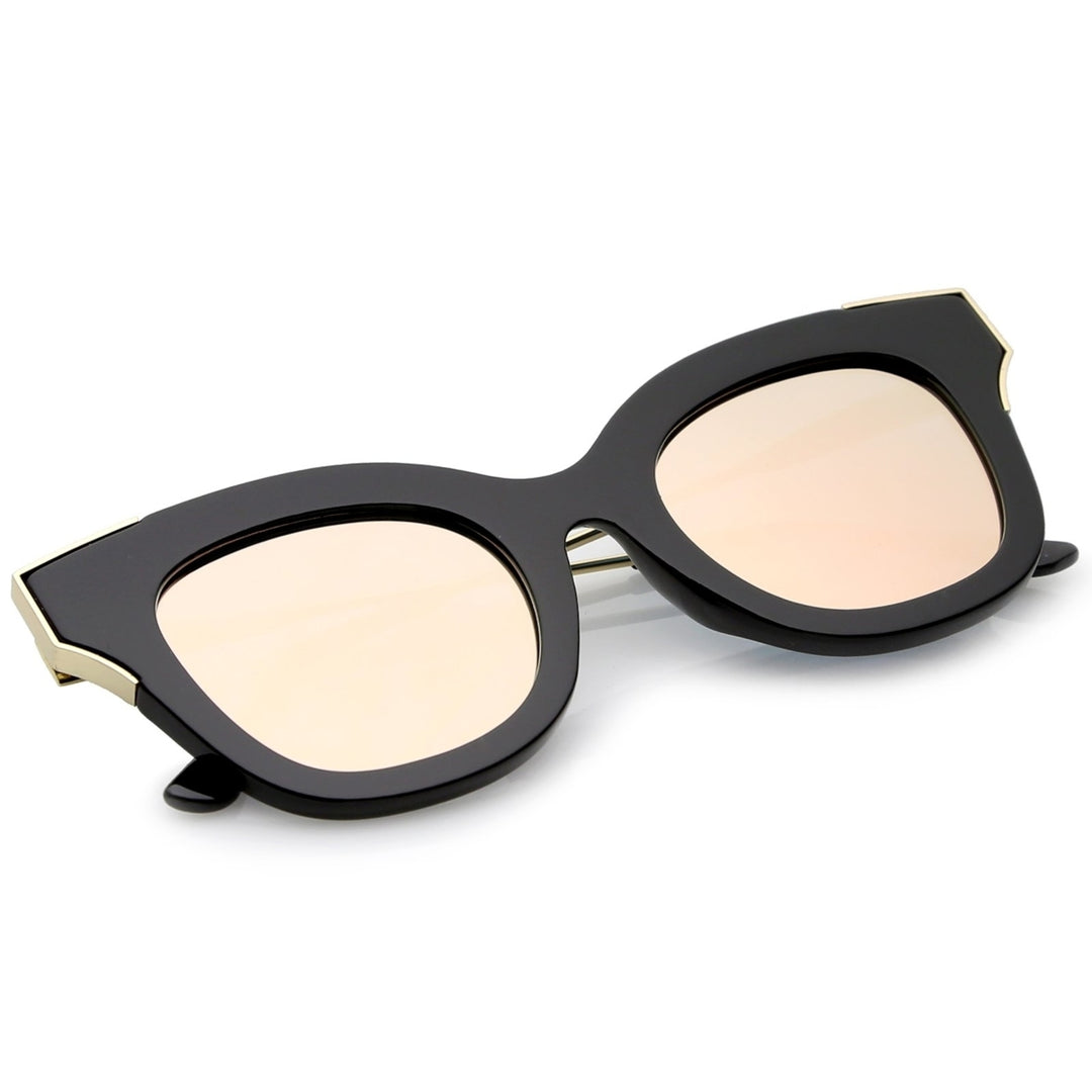 Oversize Slim Temple Metal Square Mirrored Flat Lens Cat Eye Sunglasses 48mm Image 4