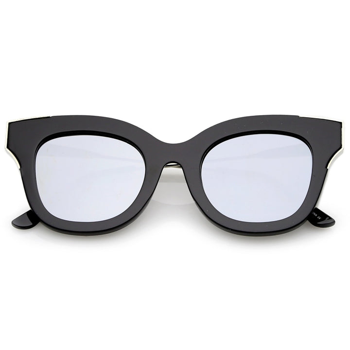 Oversize Slim Temple Metal Square Mirrored Flat Lens Cat Eye Sunglasses 48mm Image 6