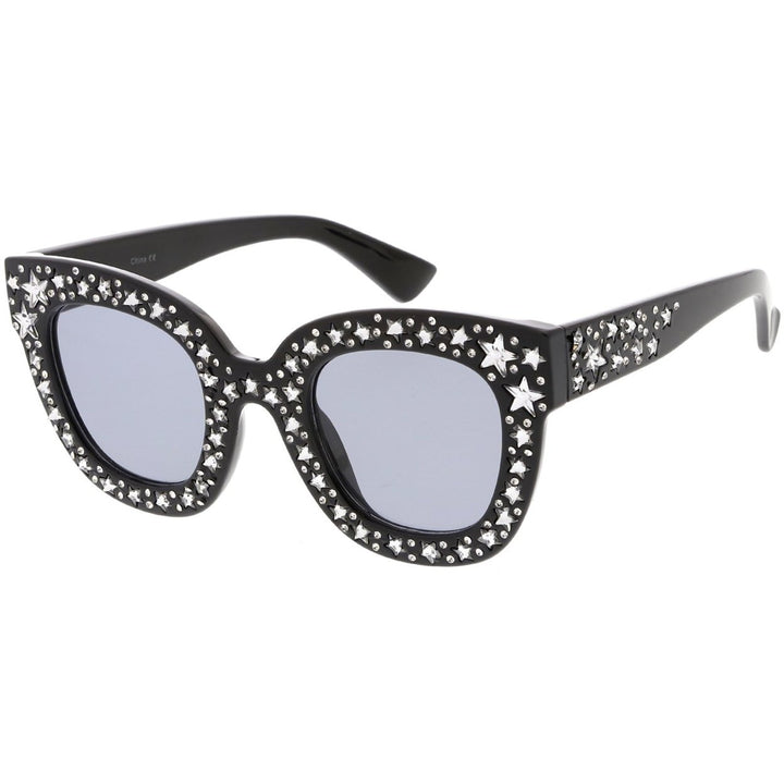 Oversize Rhinestone Cat Eye Sunglasses Square Lens 48mm UV Protection Wide Arms Image 2