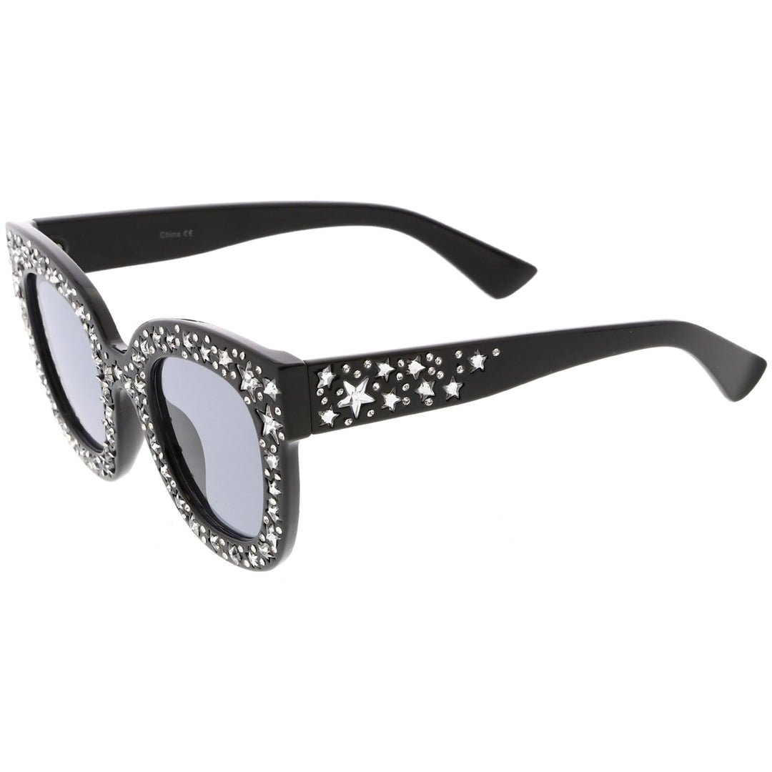 Oversize Rhinestone Cat Eye Sunglasses Square Lens 48mm UV Protection Wide Arms Image 3