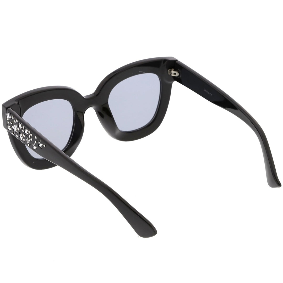 Oversize Rhinestone Cat Eye Sunglasses Square Lens 48mm UV Protection Wide Arms Image 4