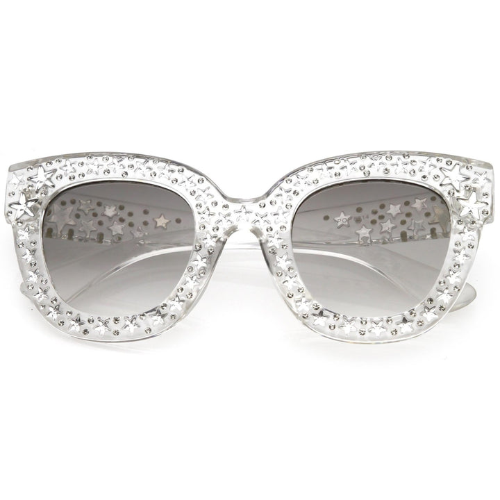 Oversize Rhinestone Cat Eye Sunglasses Square Lens 48mm UV Protection Wide Arms Image 4