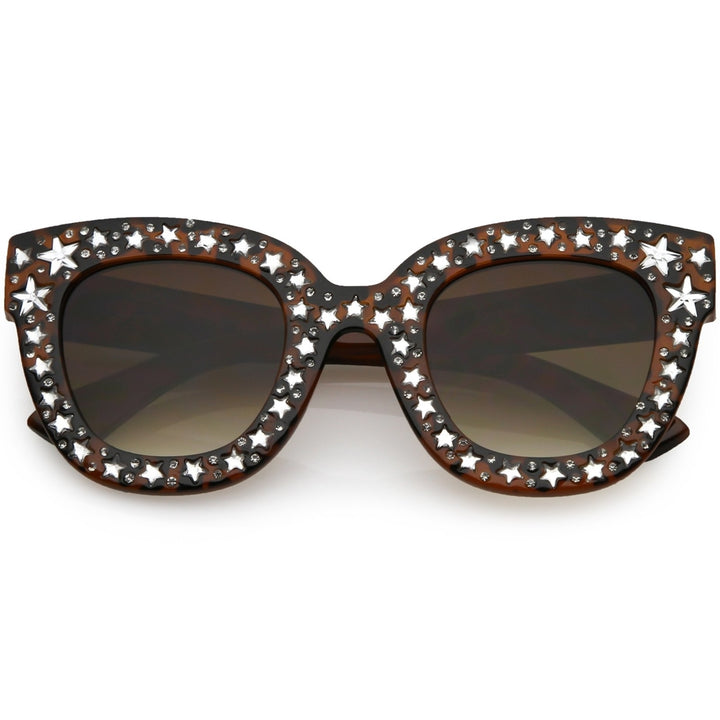 Oversize Rhinestone Cat Eye Sunglasses Square Lens 48mm UV Protection Wide Arms Image 6