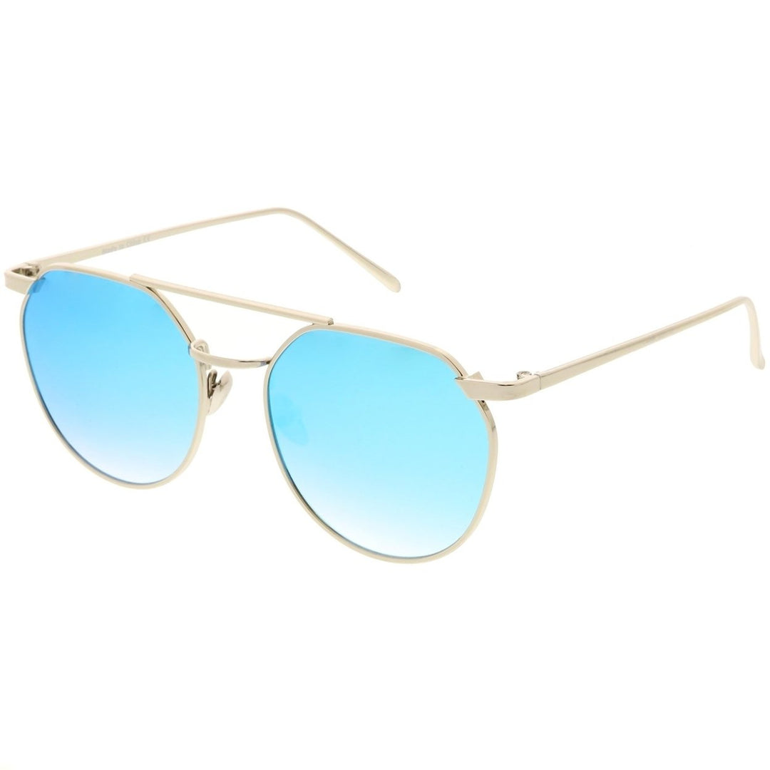 Premium Aviator Sunglasses 53mm Colored Mirror Flat Lenses Double Nose Bridge Image 2