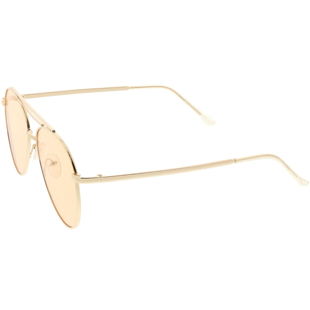 Premium Aviator Sunglasses Double Crossbar Slim Metal Arms Round Flat Lens 55mm Image 3