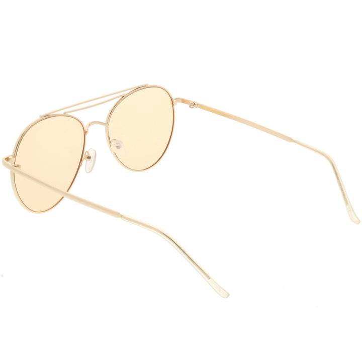 Premium Aviator Sunglasses Double Crossbar Slim Metal Arms Round Flat Lens 55mm Image 4