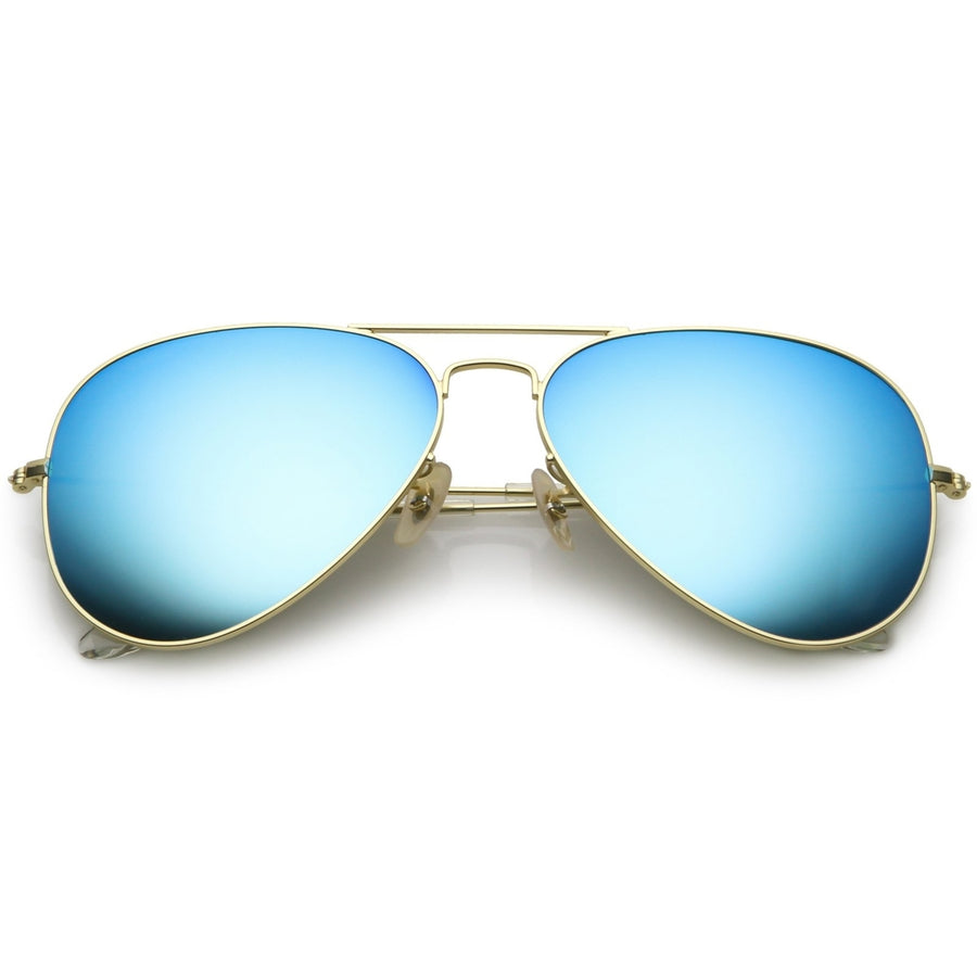 Premium Matte Metal Aviator Sunglasses 61mm Colored Mirror Glass UV Protection Image 1