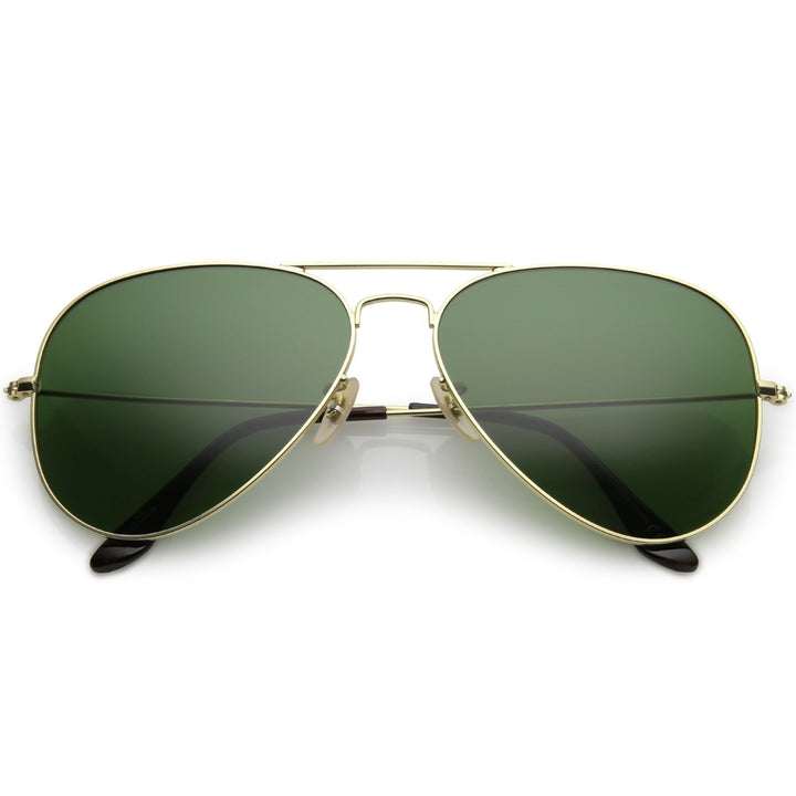 Premium Large Classic Matte Metal Aviator Sunglasses With Green Tinted Glass Lens 61mm Image 1