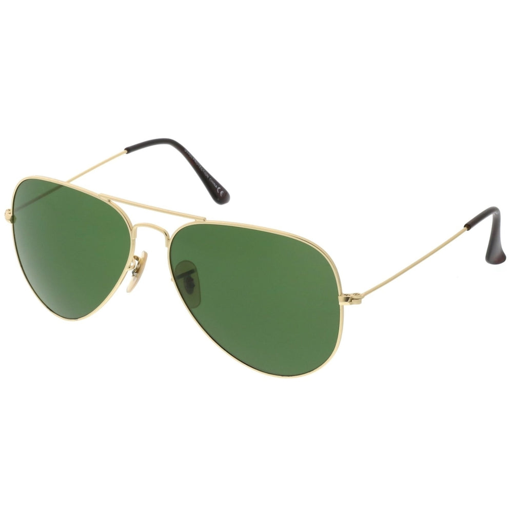 Premium Large Classic Matte Metal Aviator Sunglasses With Green Tinted Glass Lens 61mm Image 2
