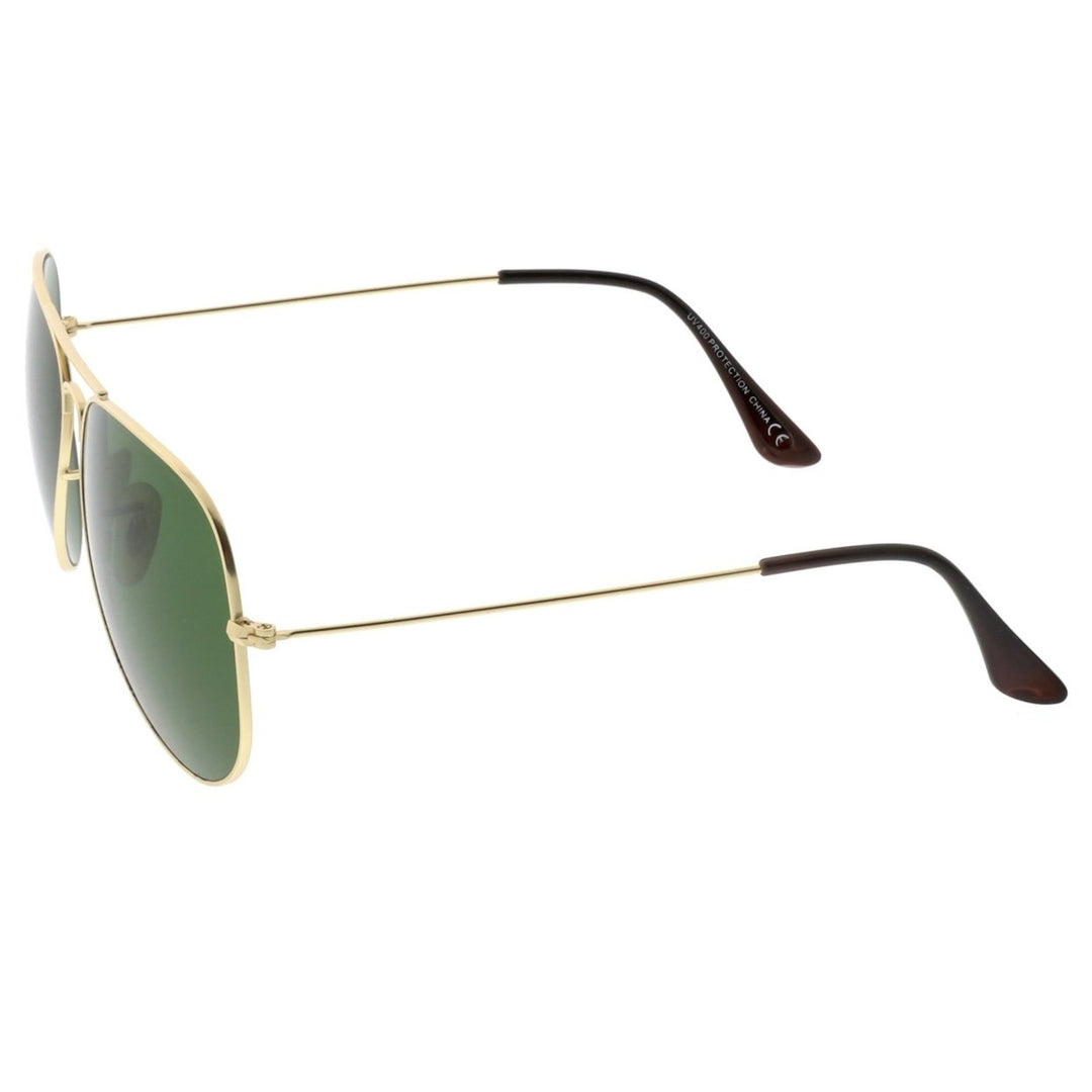 Premium Large Classic Matte Metal Aviator Sunglasses With Green Tinted Glass Lens 61mm Image 3