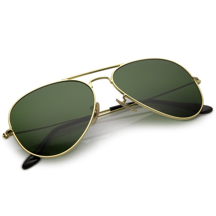 Premium Large Classic Matte Metal Aviator Sunglasses With Green Tinted Glass Lens 61mm Image 4