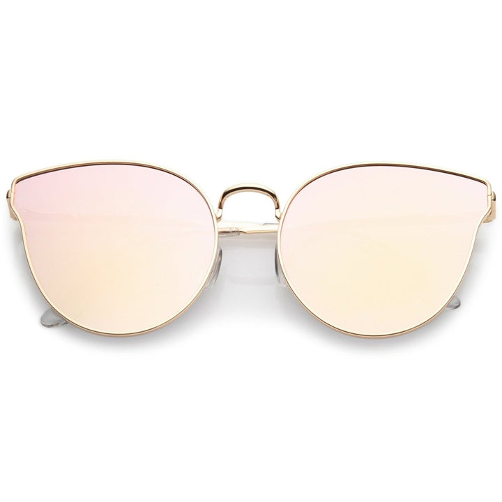 Premium Metal Cat Eye Sunglasse With Slim Arms And Round Pink Mirror Flat Lens 54mm Image 1
