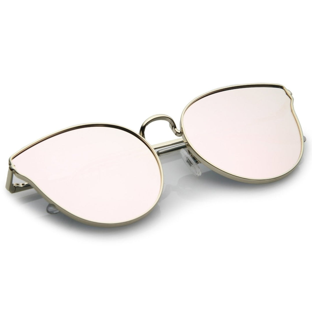 Premium Metal Cat Eye Sunglasse With Slim Arms And Round Colored Mirror Flat Lens 54mm Image 6