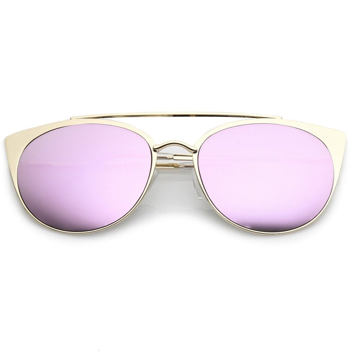 Premium Oversize Metal Cat Eye Sunglasses With Crossbar And Colored Mirror Flat Lens 58mm Image 1