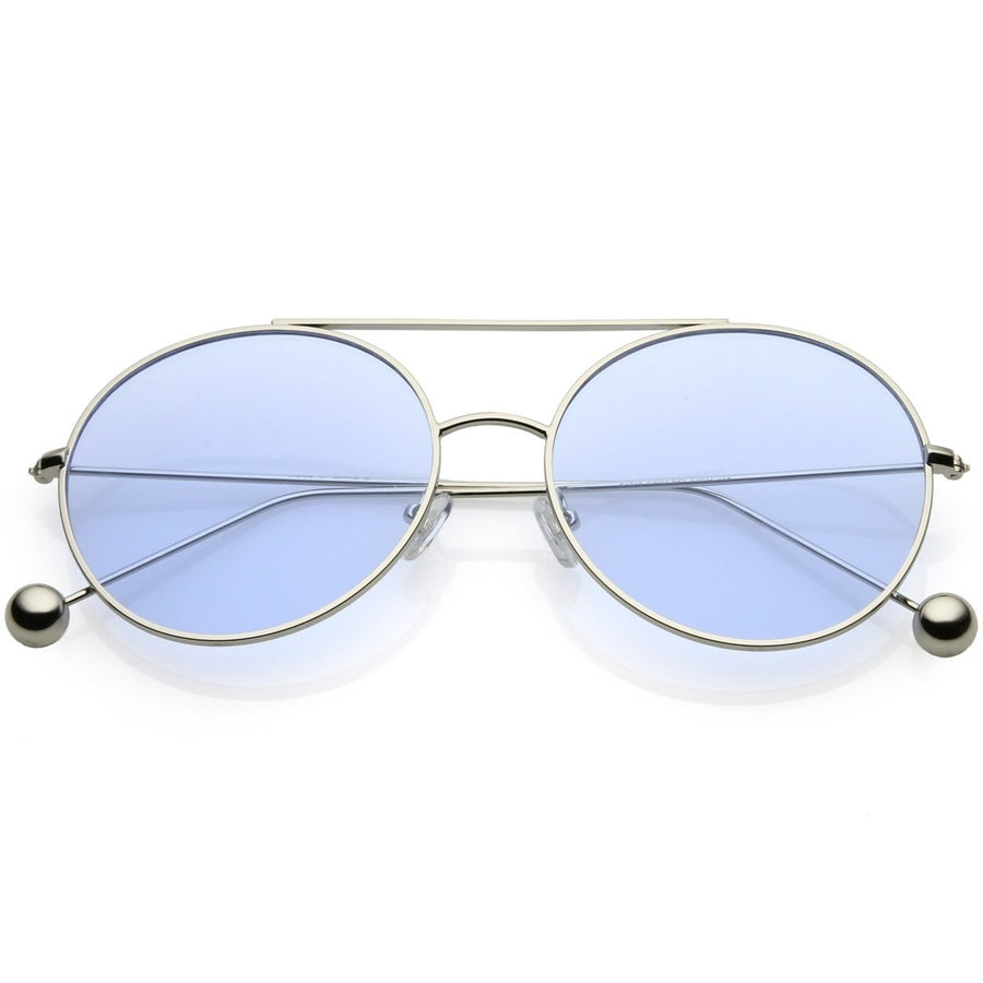Premium Oversize Round Sunglasses Metal Double Nose Bridge Color Flat Lens 59mm Image 1