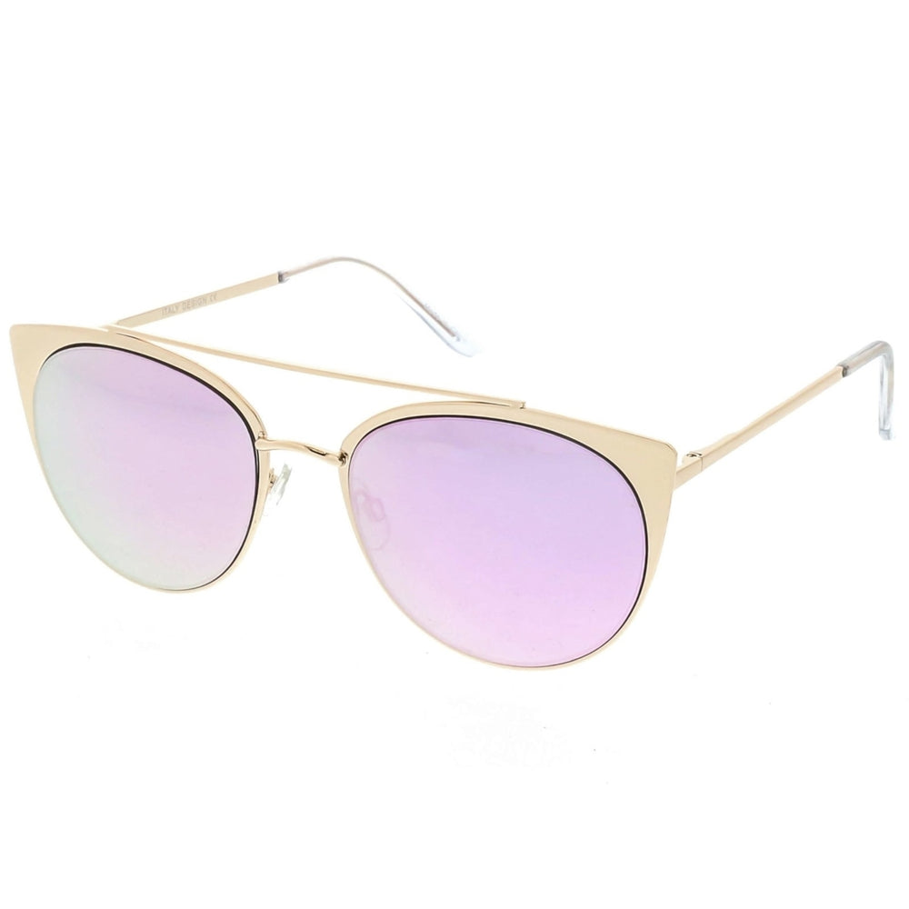 Premium Oversize Metal Cat Eye Sunglasses With Crossbar And Colored Mirror Flat Lens 58mm Image 2