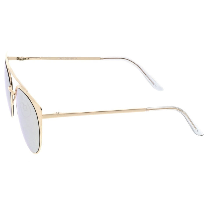 Premium Oversize Metal Cat Eye Sunglasses With Crossbar And Colored Mirror Flat Lens 58mm Image 3