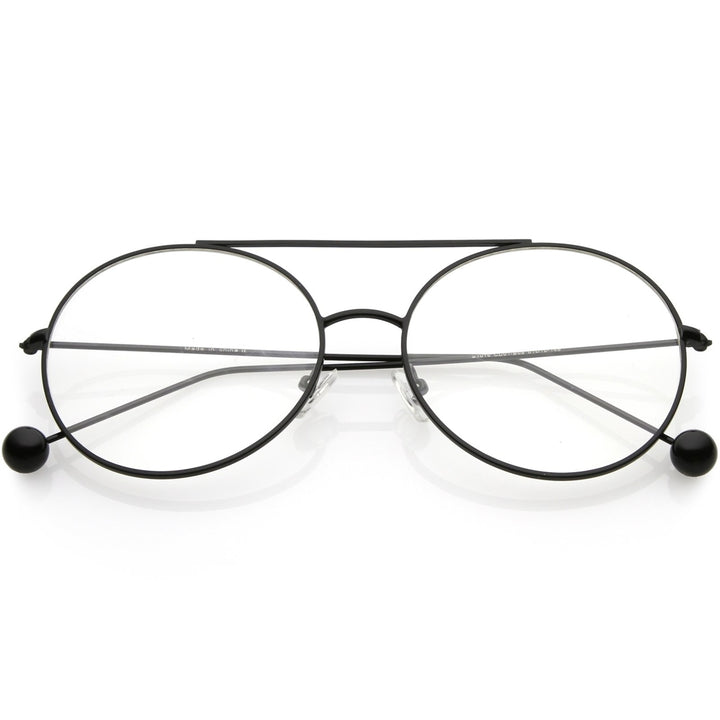 Premium Oversize Round Eyeglasses Metal Double Nose Bridge Clear Flat Lens 59mm Image 4