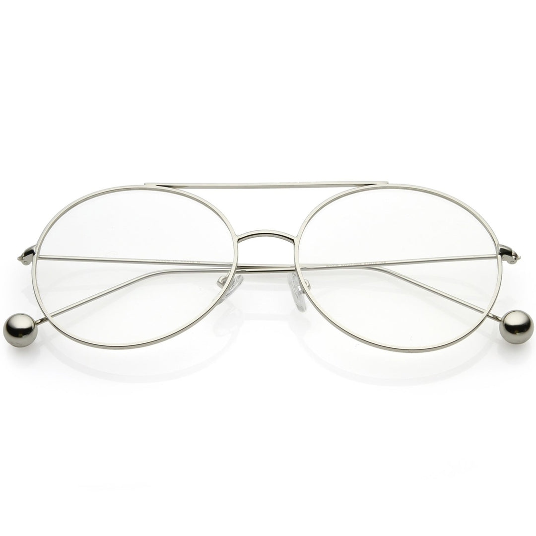 Premium Oversize Round Eyeglasses Metal Double Nose Bridge Clear Flat Lens 59mm Image 6