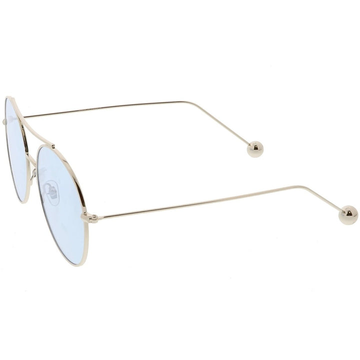 Premium Oversize Round Sunglasses Metal Double Nose Bridge Color Flat Lens 59mm Image 3