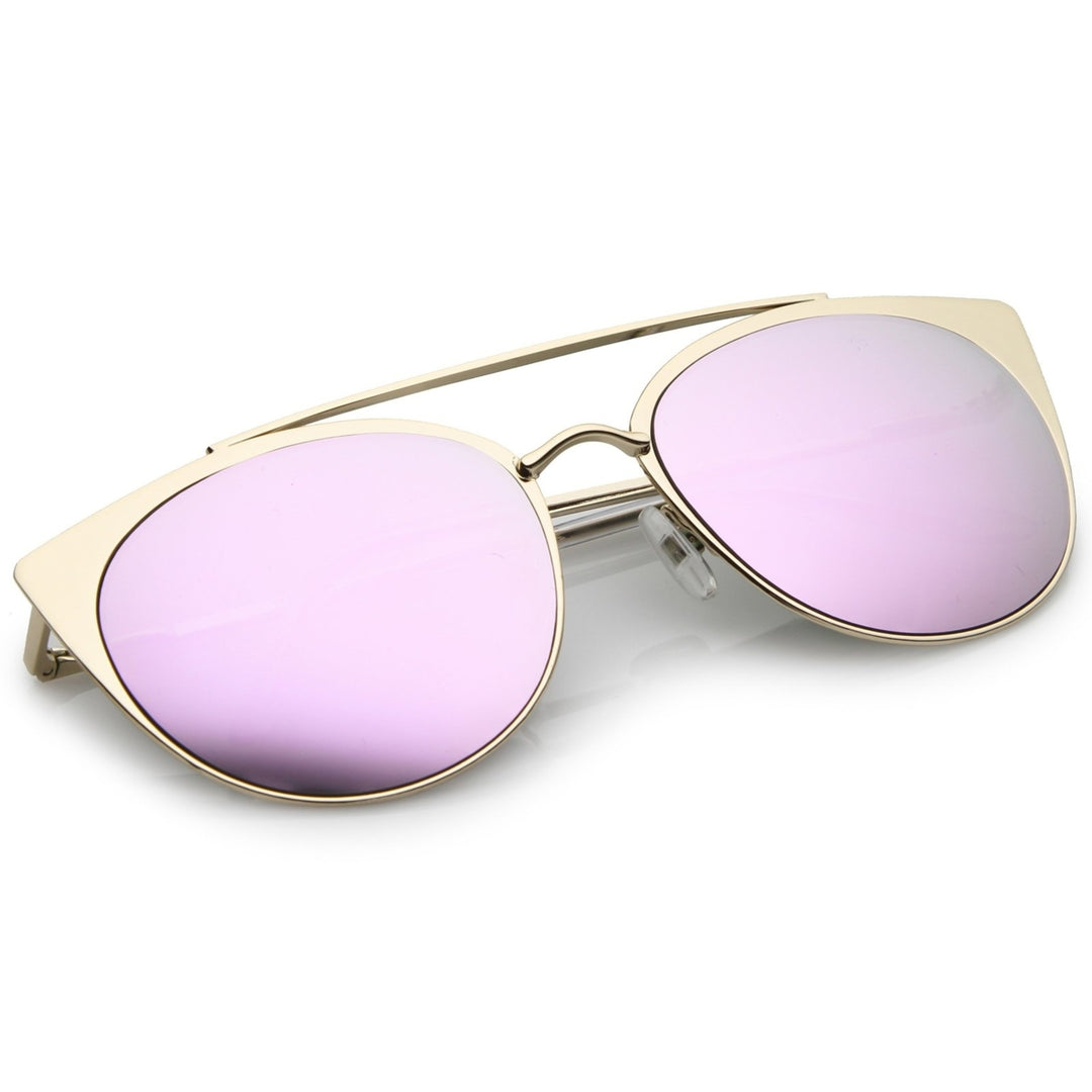 Premium Oversize Metal Cat Eye Sunglasses With Crossbar And Colored Mirror Flat Lens 58mm Image 4