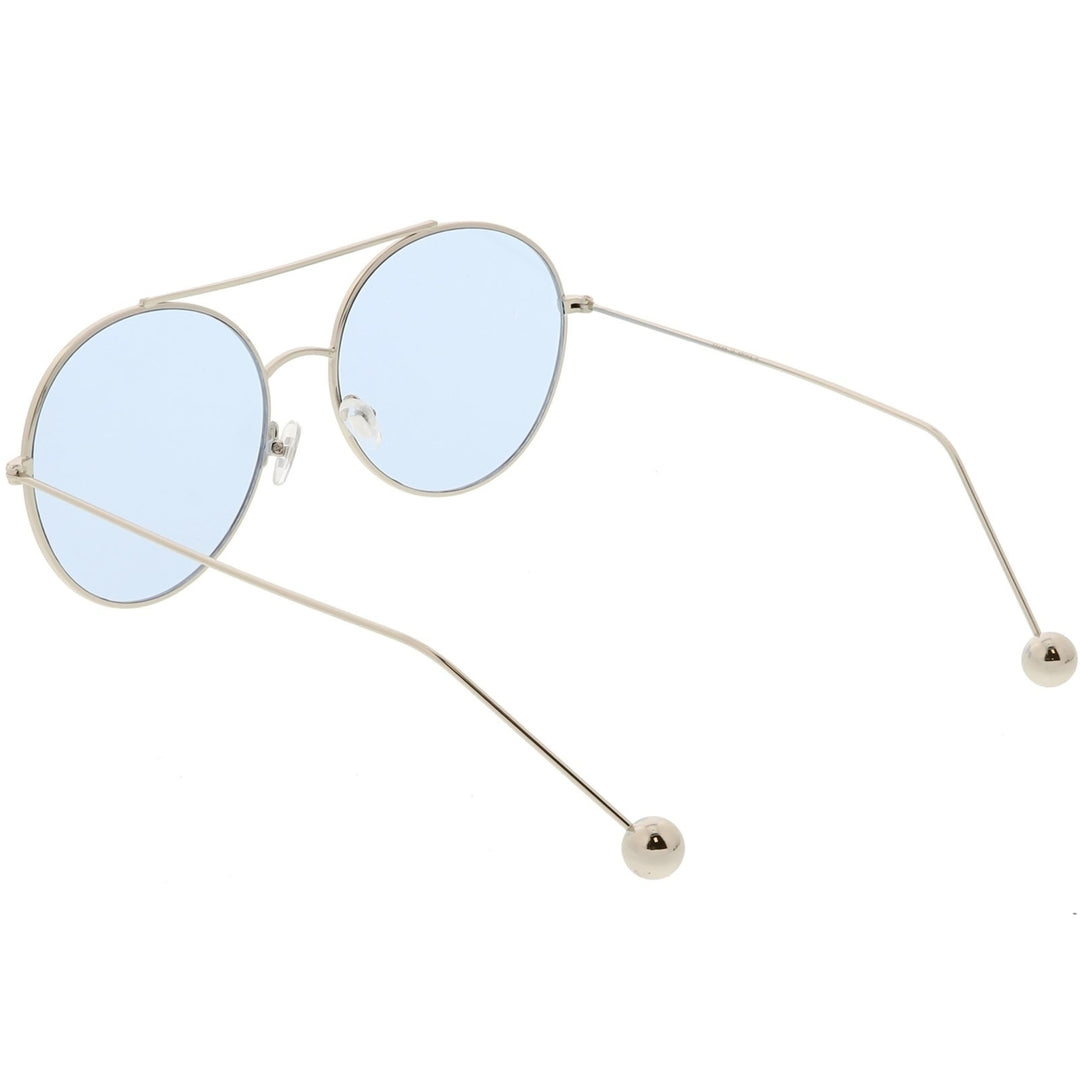 Premium Oversize Round Sunglasses Metal Double Nose Bridge Color Flat Lens 59mm Image 4