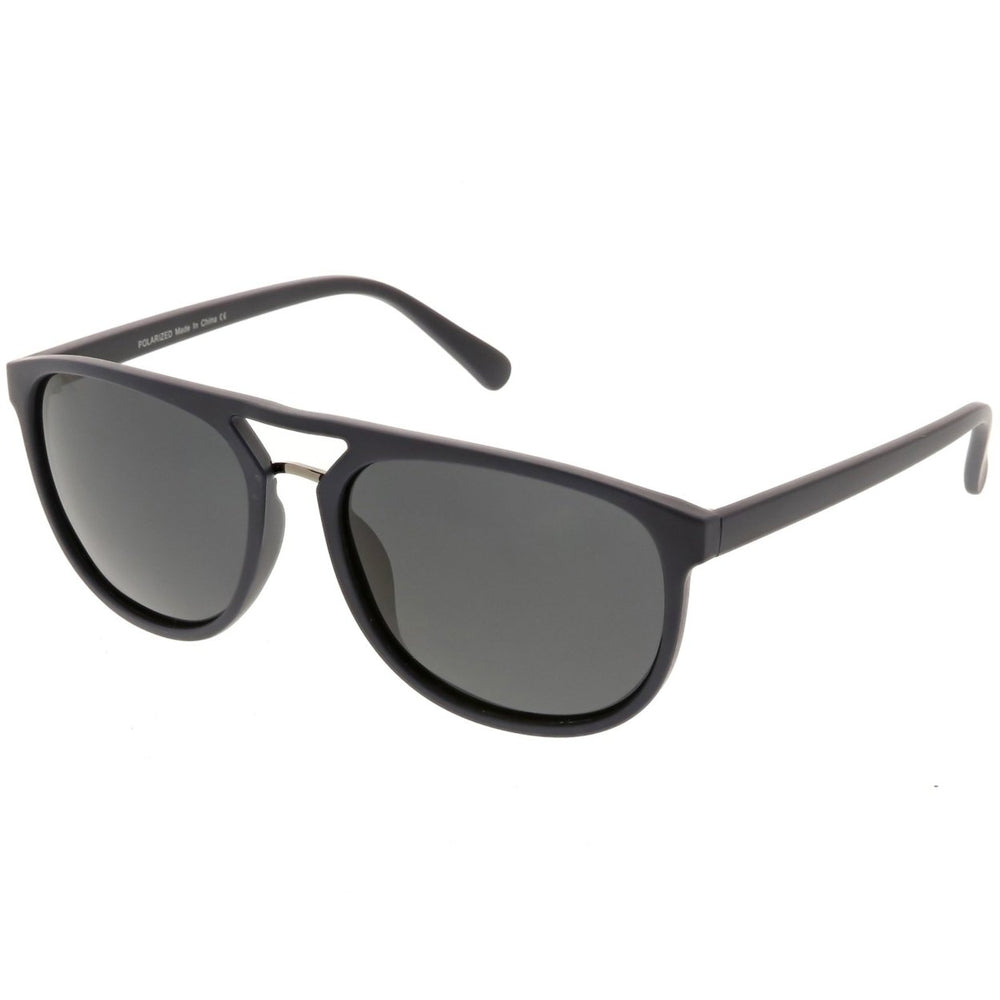 Premium Polarized Flat Top Aviator Sunglasses Round Lens 55mm Metal Frame Image 2