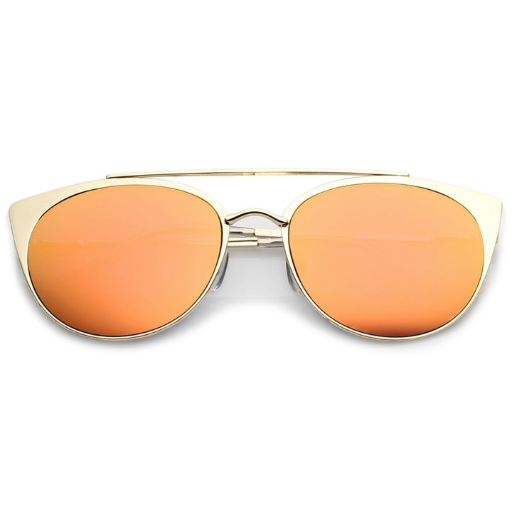 Premium Oversize Metal Cat Eye Sunglasses With Crossbar And Colored Mirror Flat Lens 58mm Image 6
