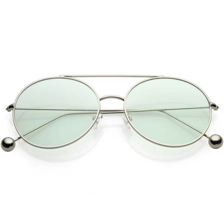 Premium Oversize Round Sunglasses Metal Double Nose Bridge Color Flat Lens 59mm Image 6